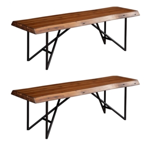 Home Square 2 Piece Furmiture Set with Wood Bench in Light Walnut (Brown)