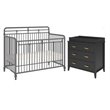 Home Square 2-Piece Set with Metal Crib & 3-Drawer Changing Table in Gray/Black