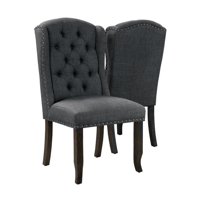 Sinuata 3-Piece Black and Gray Wood Dining Table and 2 Tufted Side Chair Set