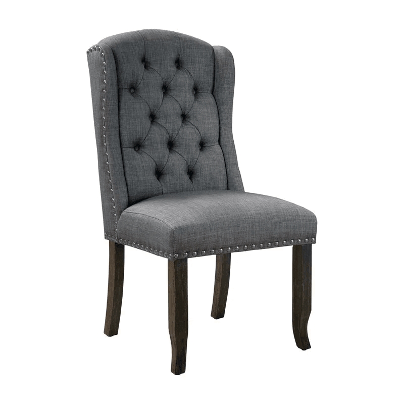 Sinuata 3-Piece Black and Gray Wood Dining Table and 2 Tufted Side Chair Set