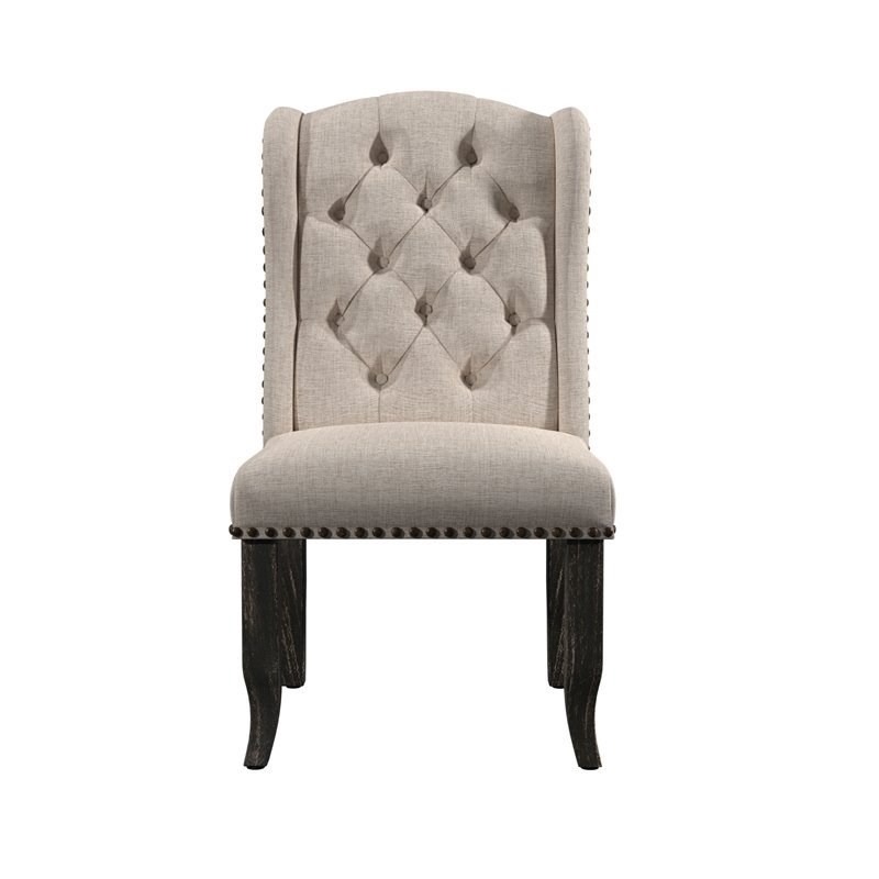 Sinuata 5-Piece Black and Beige Wood Dining Table and 2 Tufted Side Chair Set