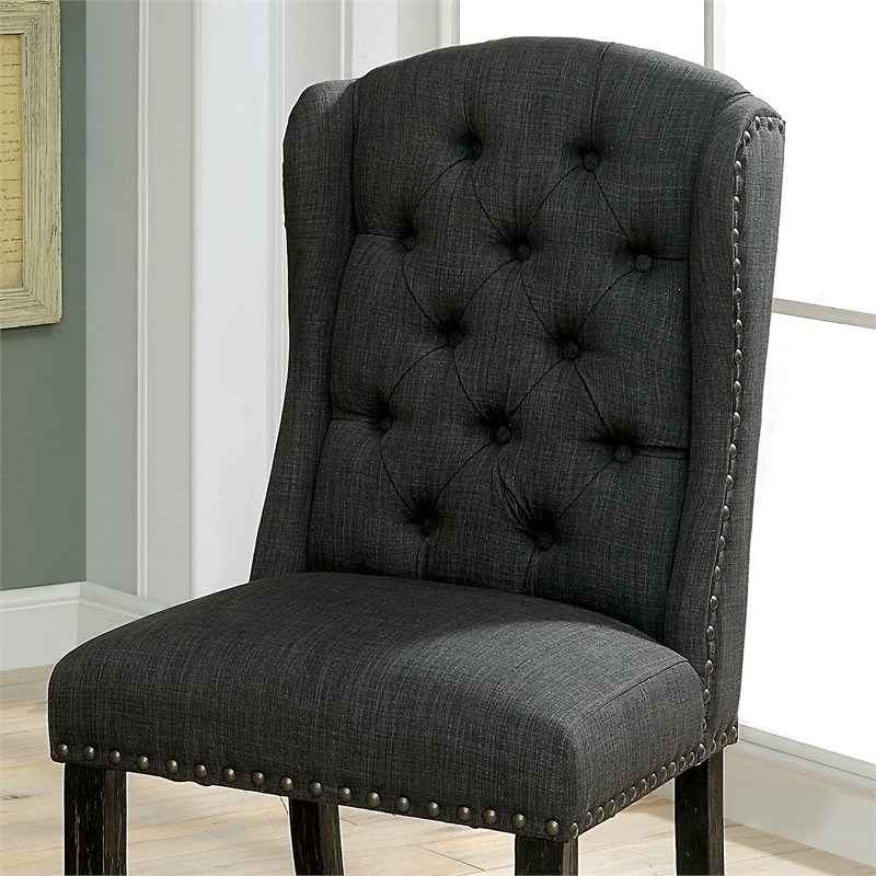 Sinuata 5-Piece Black Wood Dining Table and 4 Tufted Side Chair Set