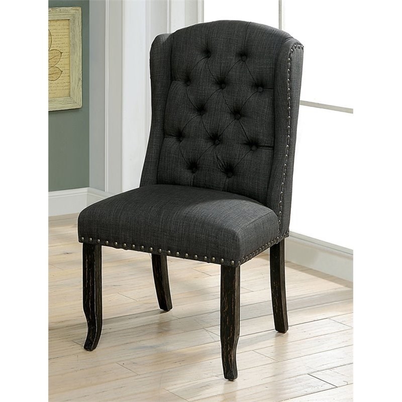 Sinuata 5-Piece Black Wood Dining Table and 4 Tufted Side Chair Set