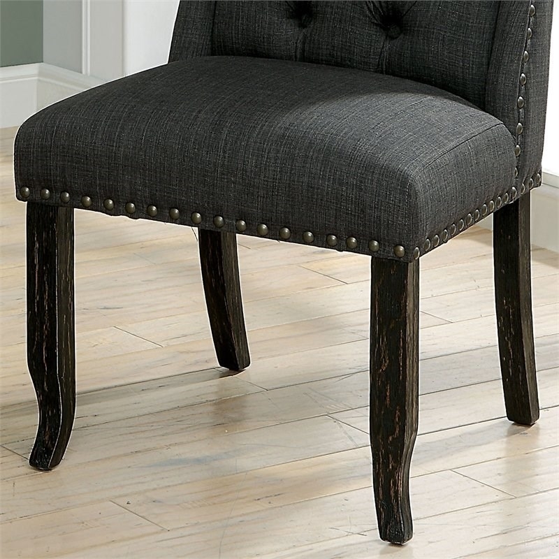Sinuata 5-Piece Black Wood Dining Table and 4 Tufted Side Chair Set
