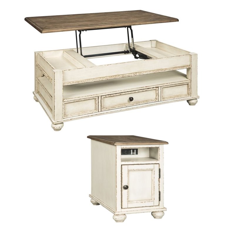 Home Square 2-Piece Set with Lift Top Coffee Table & End Table with USB Ports