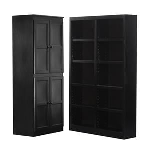 Home Square 2-Piece Set with 72&quot Storage Cabinet & 72&quot Tall Double Wide Bookcase