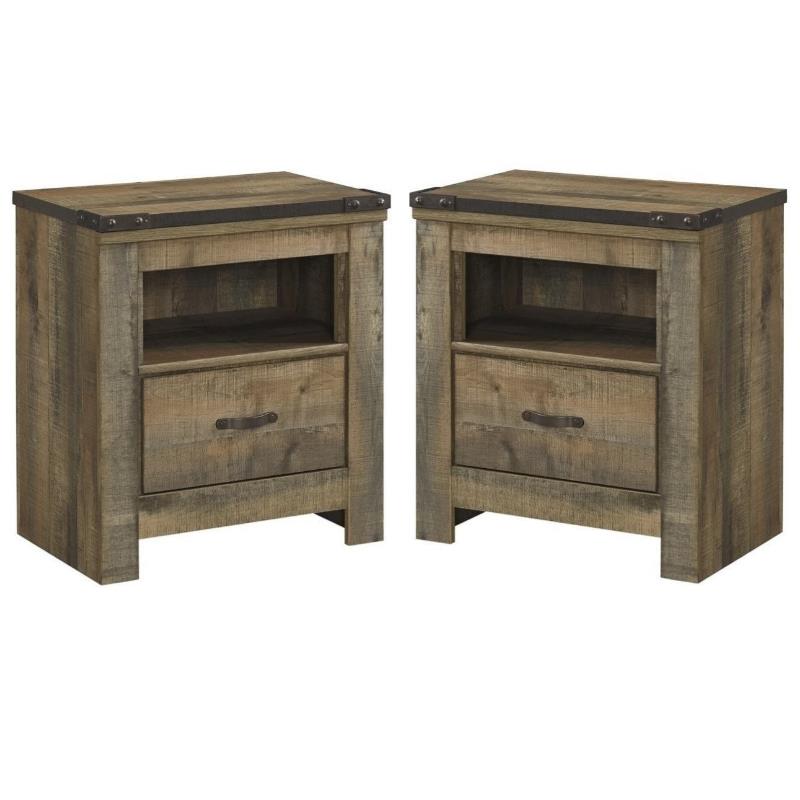 Home Square 2-Piece Furniture 1 Drawer Wood Nightstand Set in Brown