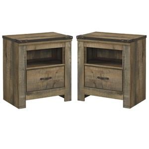Home Square 2-Piece Furniture 1 Drawer Wood Nightstand Set in Brown