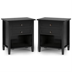 Home Square 2-Piece Wood 24&quot Transitional Bedside Nightstand Table Set in Black