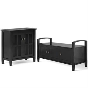 Home Square 2-Piece Set with Wood 44&quot Entryway Bench & 32&quot Low Cabinet in Black