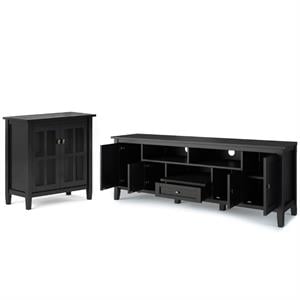 Home Square 2-Piece Set with 72&quot TV Media Stand and 32&quot Low Cabinet in Black