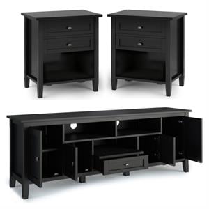 Home Square 3-Piece Set with 72&quot TV Media Stand 2 24&quot Bedside Nightstand Tables