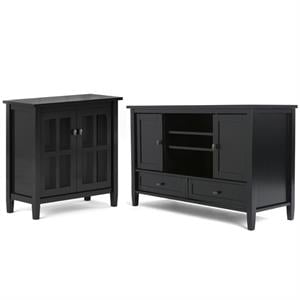 Home Square 2-Piece Set with 47&quot TV Media Stand and 32&quot Low Cabinet in Black