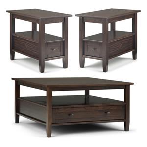 Home Square 3-Piece Set with 36&quot Square Coffee Table and 14&quot Narrow Side Table
