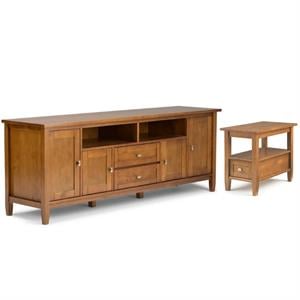 Home Square 2-Piece Set with 72&quot TV Media Stand up to 80&quot and 14&quot Side Table