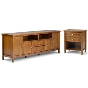 Home Square 2-Piece Set with 72&quot TV Media Stand up to 80&quot and 24&quot Nightstand