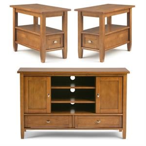 Home Square 3-Piece Set with 47&quot TV Media Stand up to 50&quot & 2 14&quot Side Table