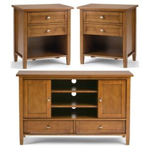 Home Square 3-Piece Set with 47&quot TV Media Stand up to 50&quot & 2 24&quot Nighstands