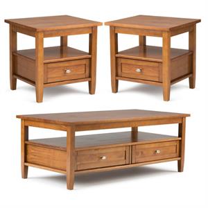 Home Square 3-Piece Set with Wood 48&quot Coffee Table and 2 20&quot End Side Tables