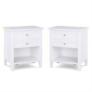 Home Square 2-Piece Wood 24&quot Transitional Bedside Nightstand Table Set in White