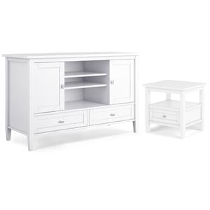 Home Square 2-Piece Set with 47&quot TV Media Stand and 20&quot End Table in White