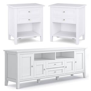 Home Square 3-Piece Set with 72&quot TV Media Stand & 2 Bedside Nightstand Tables