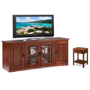Home Square 2-Piece Set with 60&quot TV Stand and 1-Drawer Nightstand in Medium Oak