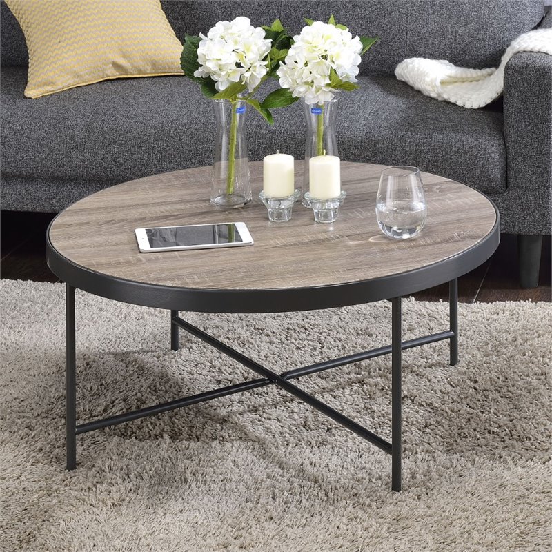 Home Square 2-Piece Set with Coffee Table and End Table in Weathered Gray Oak