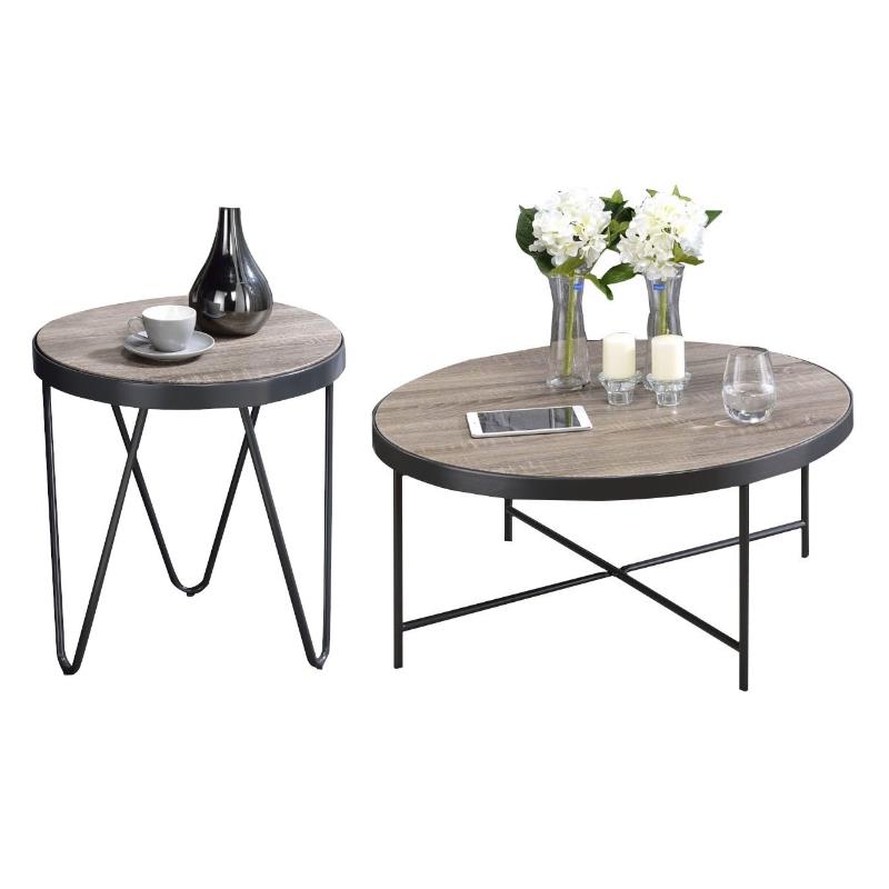 Home Square 2-Piece Set with Coffee Table and End Table in Weathered Gray Oak