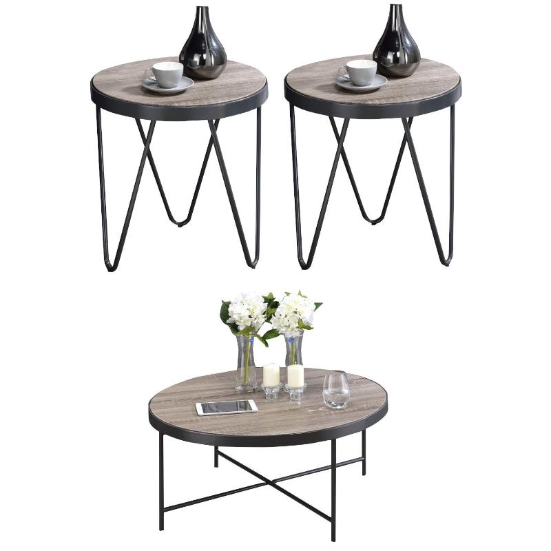 Home Square 3-Piece Set with Coffee Table and 2 End Tables in Weathered Gray Oak