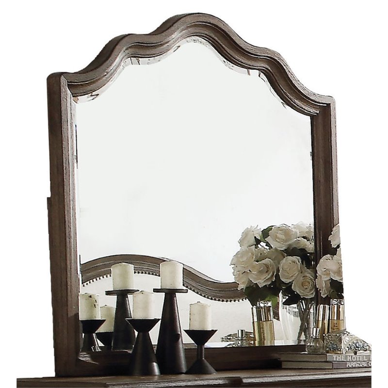 Home Square 2-Piece Set with Mirror and 9-Drawer Dresser in Weathered Oak