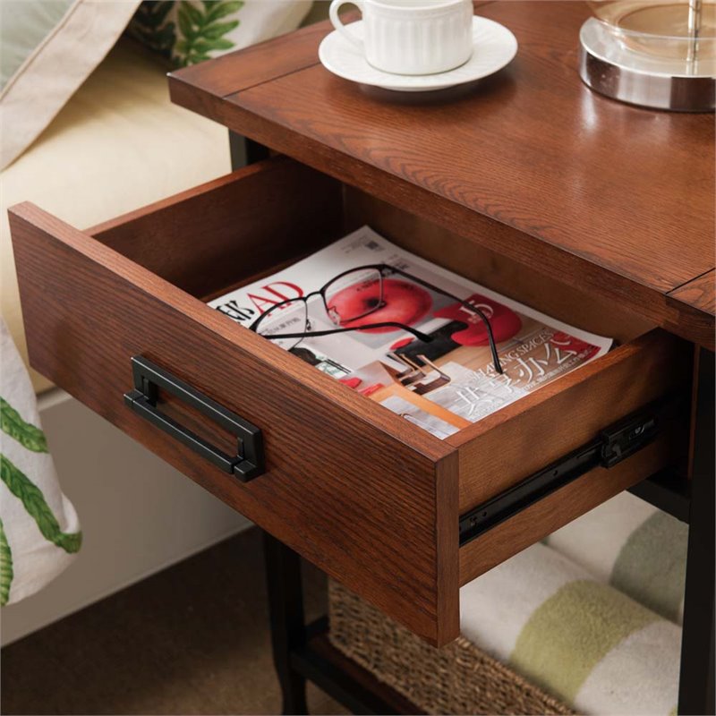 Home Square 2-Piece Solid Wood 1-Drawer Nightstand Set in Mission Oak