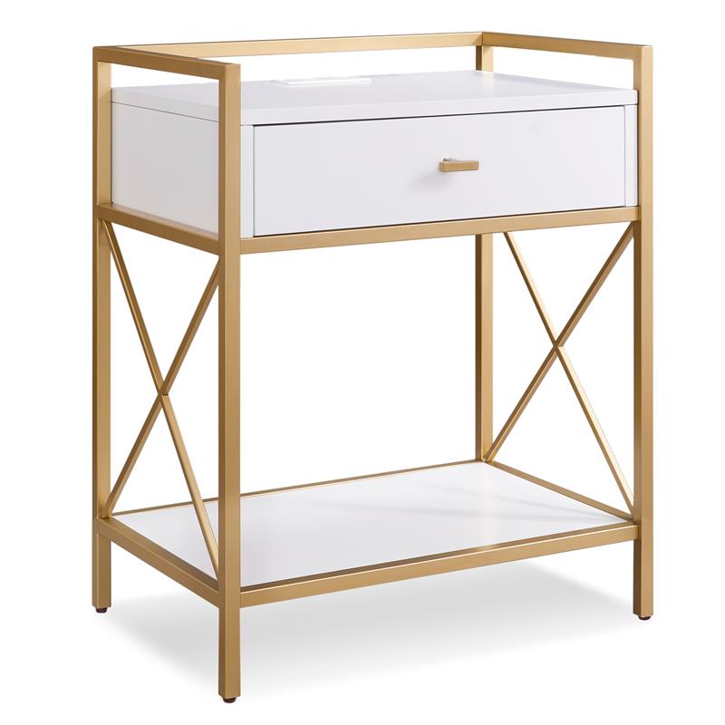 Home Square 2-Piece Nightstand with Top AC/USB Charging Set in White Painted
