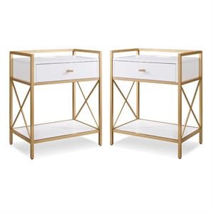 Home Square 2-Piece Nightstand with Top AC/USB Charging Set in White Painted