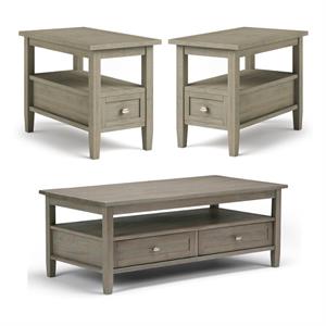 Home Square 3-Piece Set with 48&quot Coffee Table & 2 14&quot Narrow Side Tables in Gray
