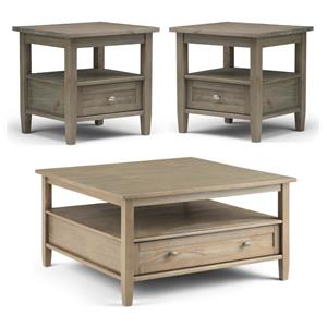 Home Square 3-Piece Set with 36&quot Square Coffee Table & 2 20&quot End Side Tables