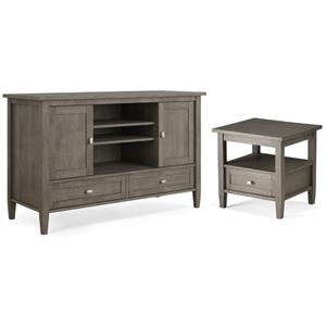 Home Square 2-Piece Set with Wood 20&quot End Side Table and 47&quot TV Media Stand