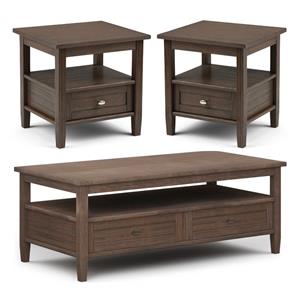 Home Square 3-Piece Set with Coffee Table 20&quot End Side Tables in Farmhouse Brown
