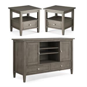 Home Square 3-Piece Set with 47&quot TV Media Stand up to 50&quot and 2 End Side Tables