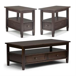 Home Square 3-Piece Set with 48&quot Coffee Table and 2 14&quot Narrow Side Tables