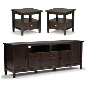 Home Square 3-Piece Set with 72&quot TV Media Stand and 2 20&quot End Side Tables