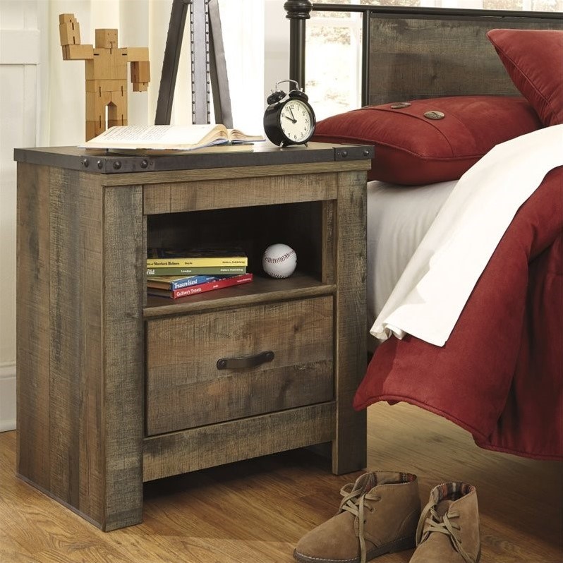 Home Square 3-Piece Set with 2 Wood Nightstands & 2 Drawer Night Stand in Brown