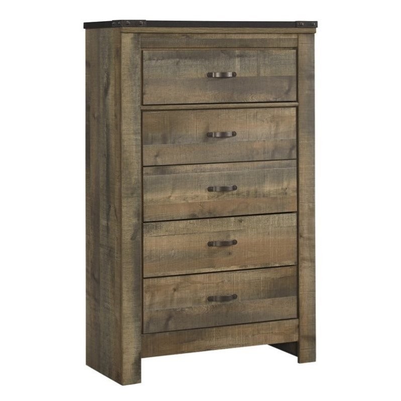 Home Square 3-Piece Set with 5 Drawer Wood Chest and 2 Nightstands in Brown