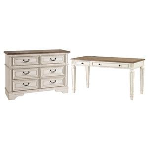 Home Square 2-Piece Set with 6 Drawer Double Dresser & Lift Top Writing Desk