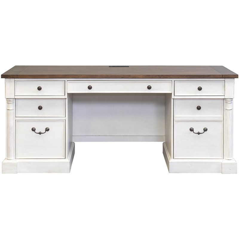 Home Square 2-Piece Set with Computer Desk and Hutch in Weathered White
