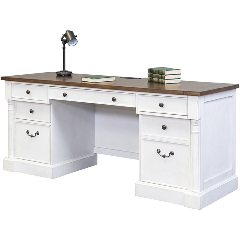 Home Square 2-Piece Set with Computer Desk and Hutch in Weathered White