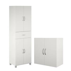 Home Square 2-Piece Set with Cabinet with Drawer and 24&quot Wall Cabinet in White