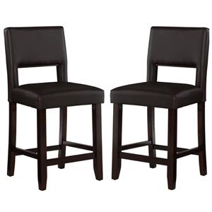 Home Square 2-Piece Furniture 24&quot Wood Counter Stool Set in Brown