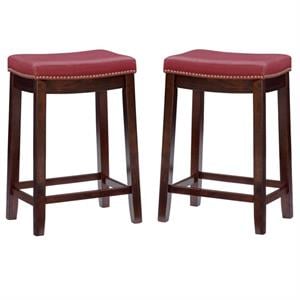 Home Square 2-Piece Furniture 26&quot Wood Counter Stool Set in Red