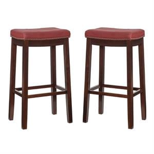 Home Square 2-Piece Furniture 32&quot Rubberwood Bar Stool Set in Red